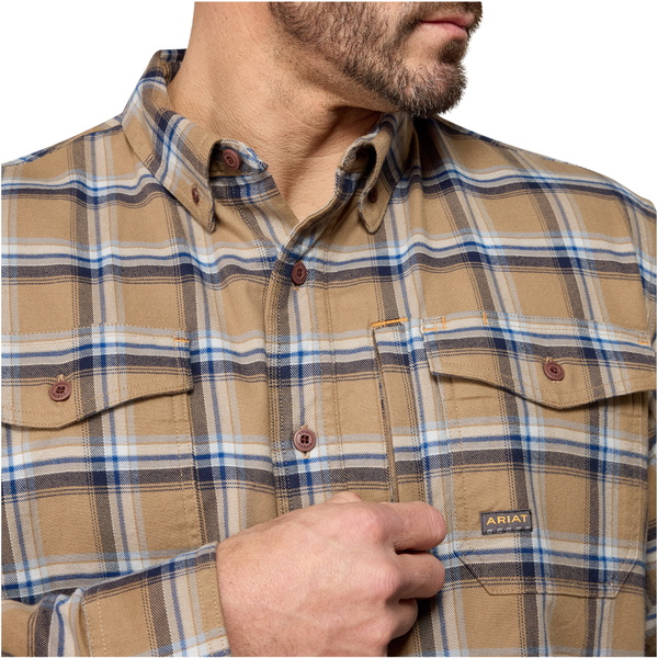 2026 Ariat Mens Rebar Flannel Durastretch Work Shirt 10079170 - Field Khaki